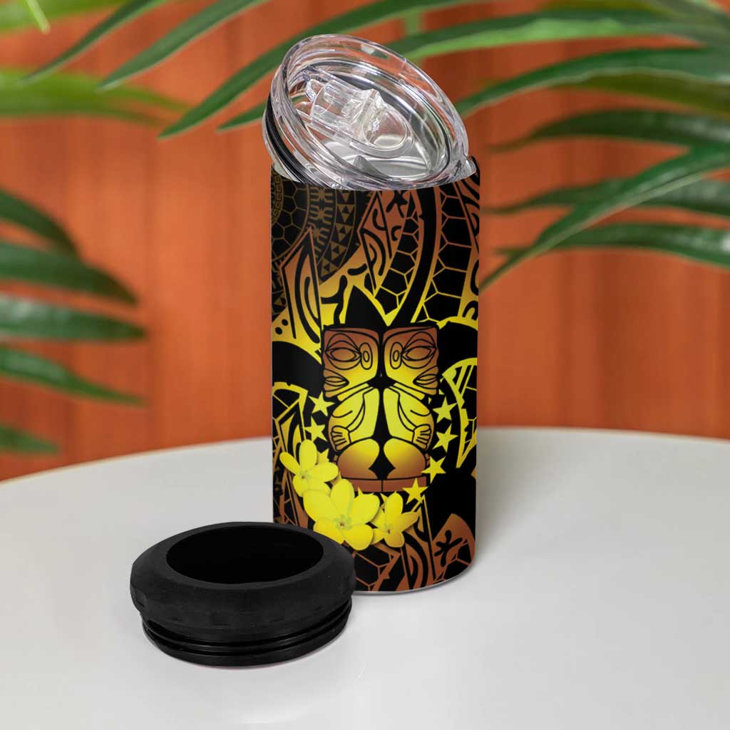 Kia Orana Kuki Airani 4 in 1 Can Cooler Tumbler Cook Islands Tangaroa God Tatau Gold