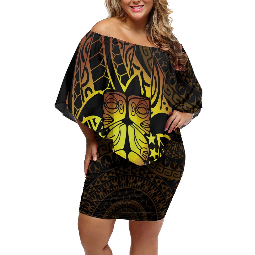 Kia Orana Kuki Airani Family Matching Off Shoulder Short Dress and Hawaiian Shirt Cook Islands Tangaroa God Tatau Gold