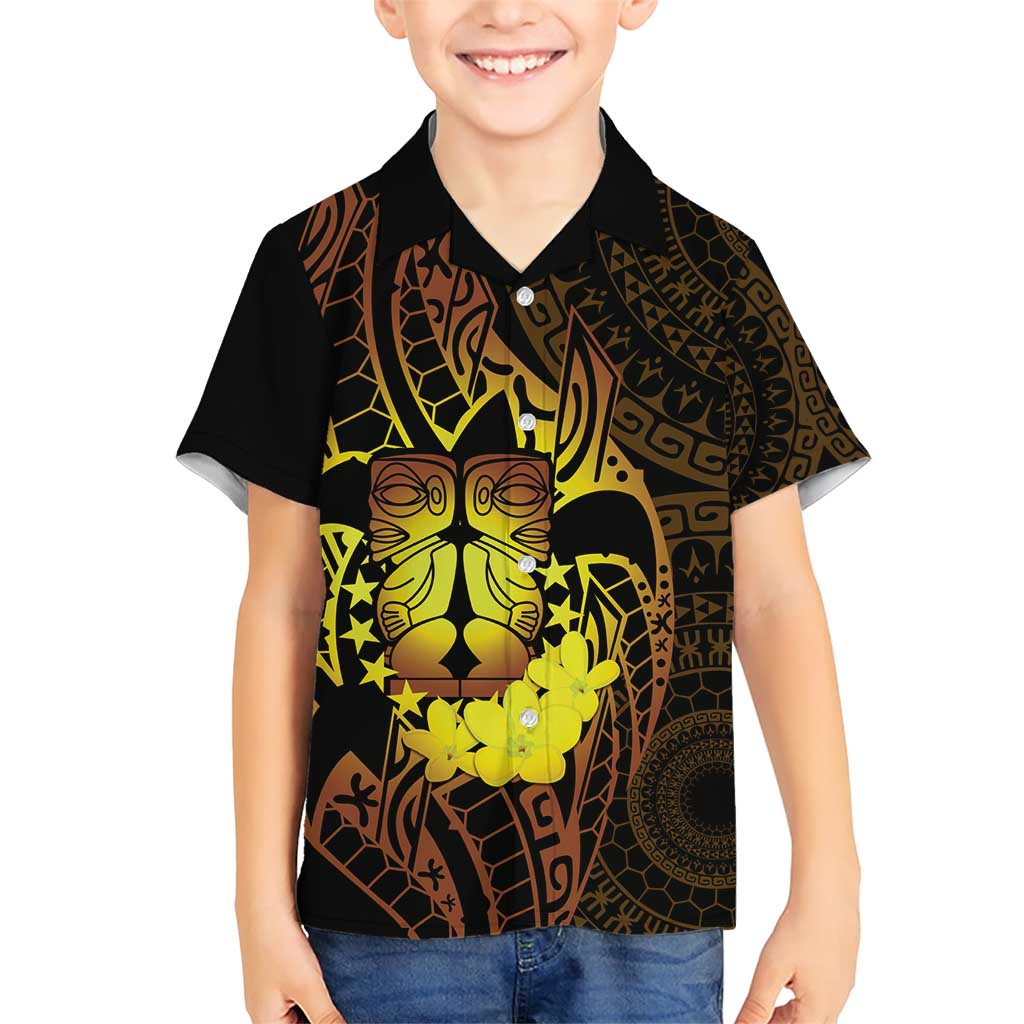 Kia Orana Kuki Airani Family Matching Short Sleeve Bodycon Dress and Hawaiian Shirt Cook Islands Tangaroa God Tatau Gold