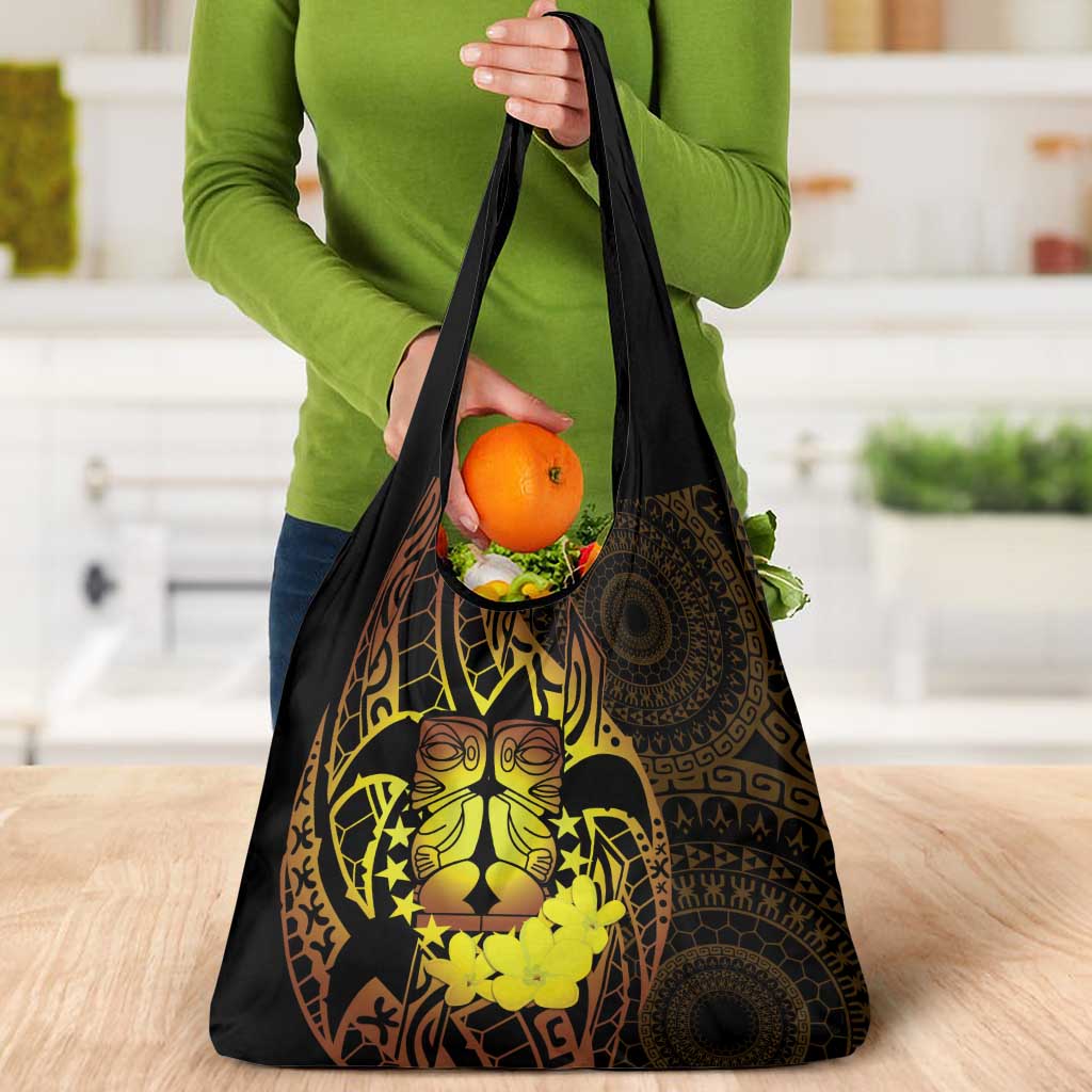 Kia Orana Kuki Airani Grocery Bag Cook Islands Tangaroa God Tatau Gold