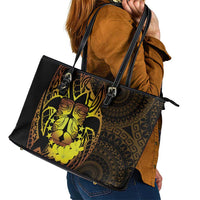 Kia Orana Kuki Airani Leather Tote Bag Cook Islands Tangaroa God Tatau Gold