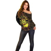 Kia Orana Kuki Airani Off Shoulder Sweater Cook Islands Tangaroa God Tatau Gold