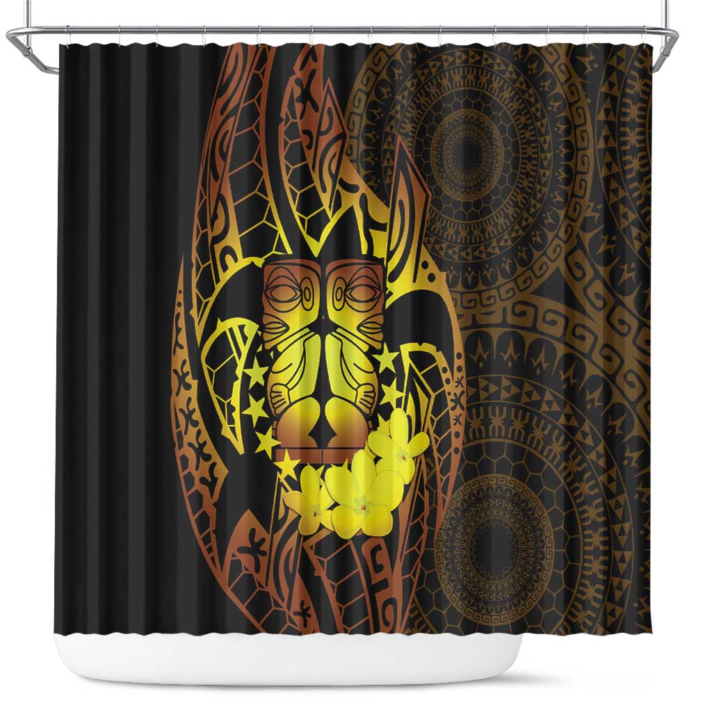 Kia Orana Kuki Airani Shower Curtain Cook Islands Tangaroa God Tatau Gold