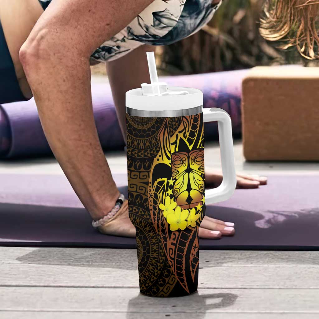 Kia Orana Kuki Airani Tumbler With Handle Cook Islands Tangaroa God Tatau Gold