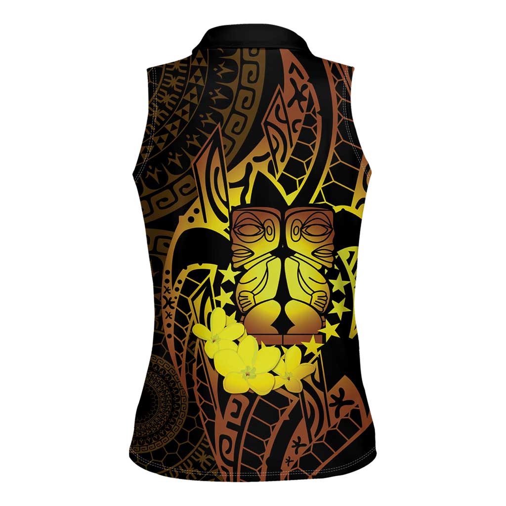 Kia Orana Kuki Airani Women Sleeveless Polo Shirt Cook Islands Tangaroa God Tatau Gold