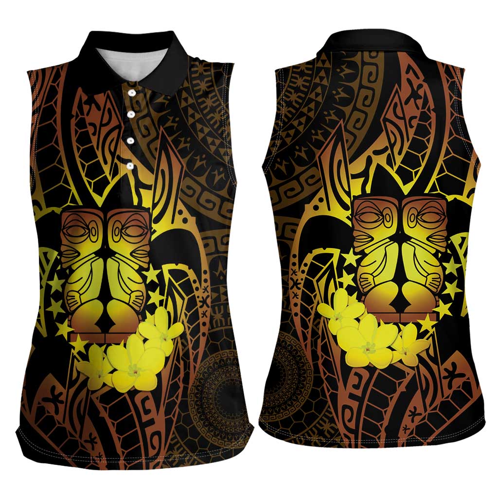 Kia Orana Kuki Airani Women Sleeveless Polo Shirt Cook Islands Tangaroa God Tatau Gold