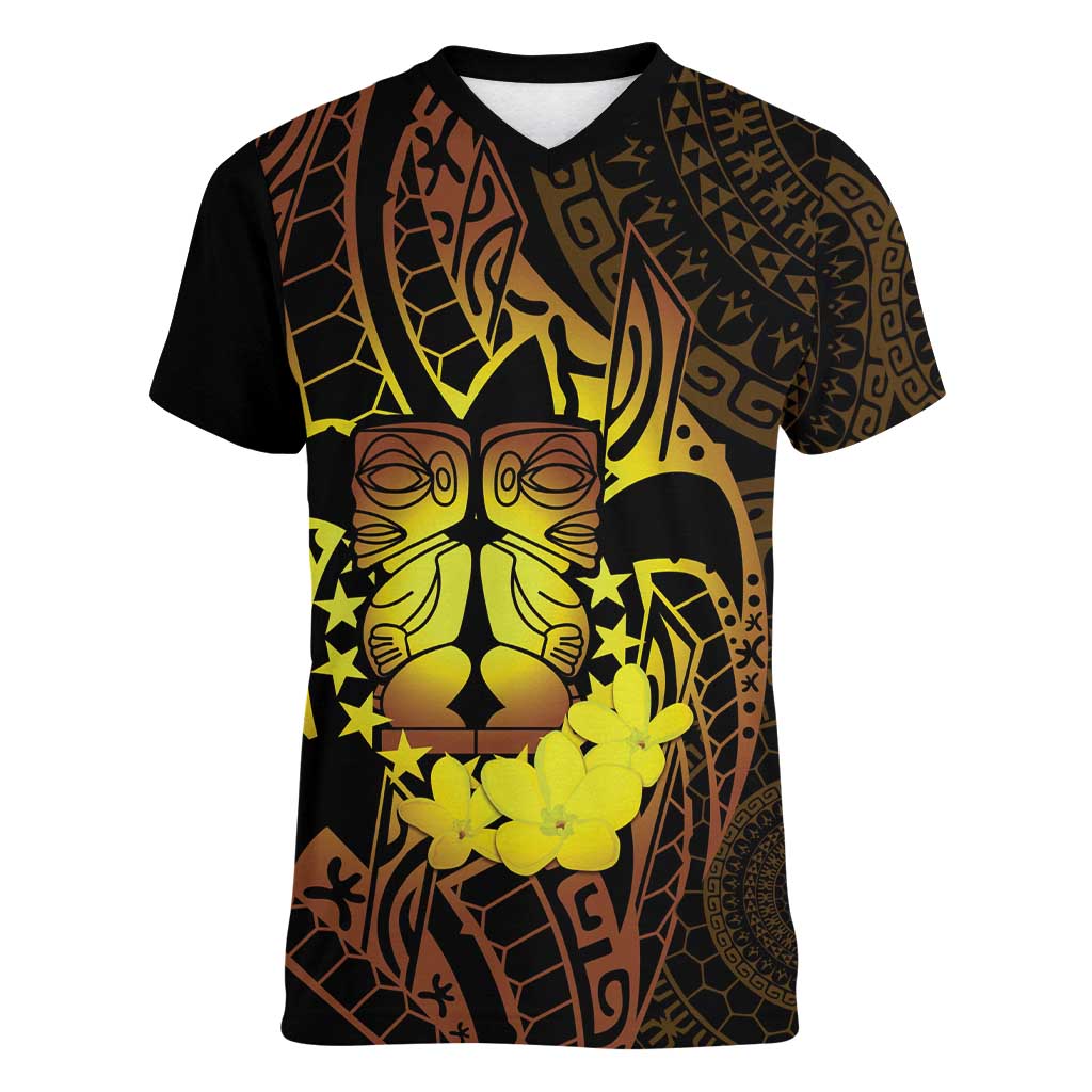 Kia Orana Kuki Airani Women V-Neck T-Shirt Cook Islands Tangaroa God Tatau Gold