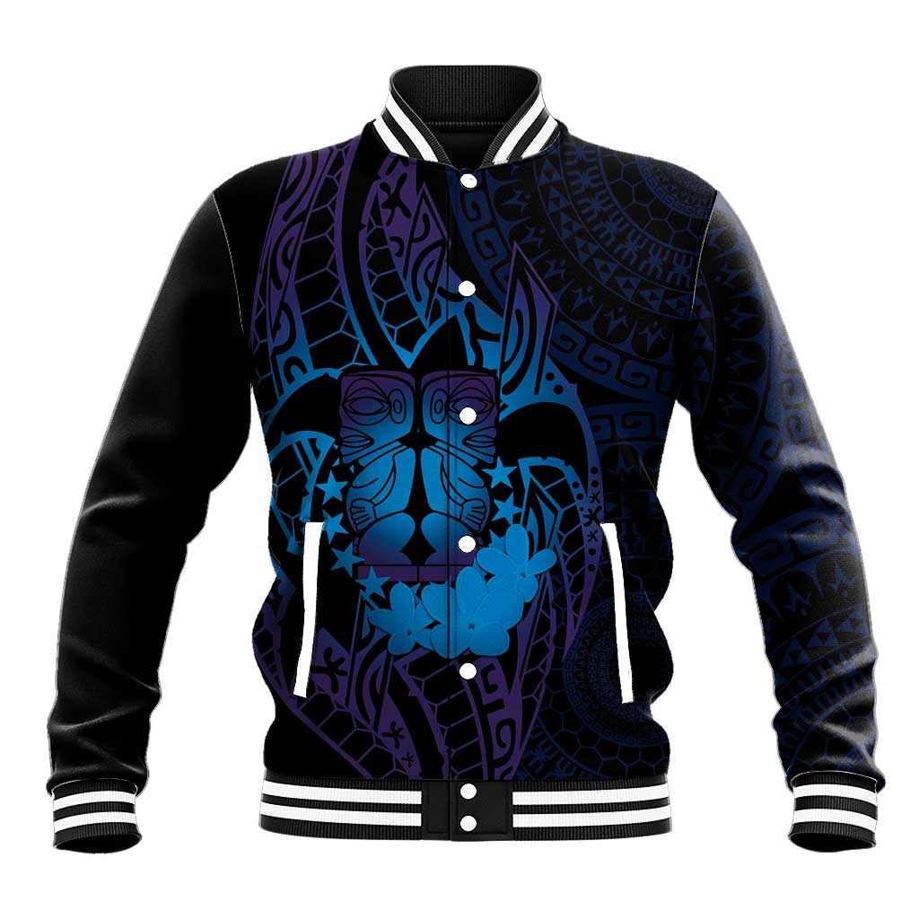 Kia Orana Kuki Airani Baseball Jacket Cook Islands Tangaroa God Tatau Purple
