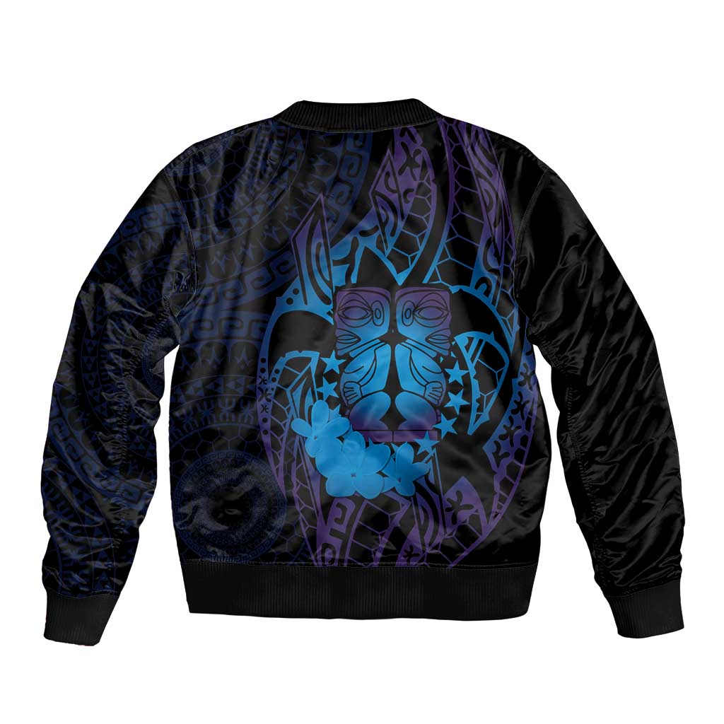 Kia Orana Kuki Airani Bomber Jacket Cook Islands Tangaroa God Tatau Purple