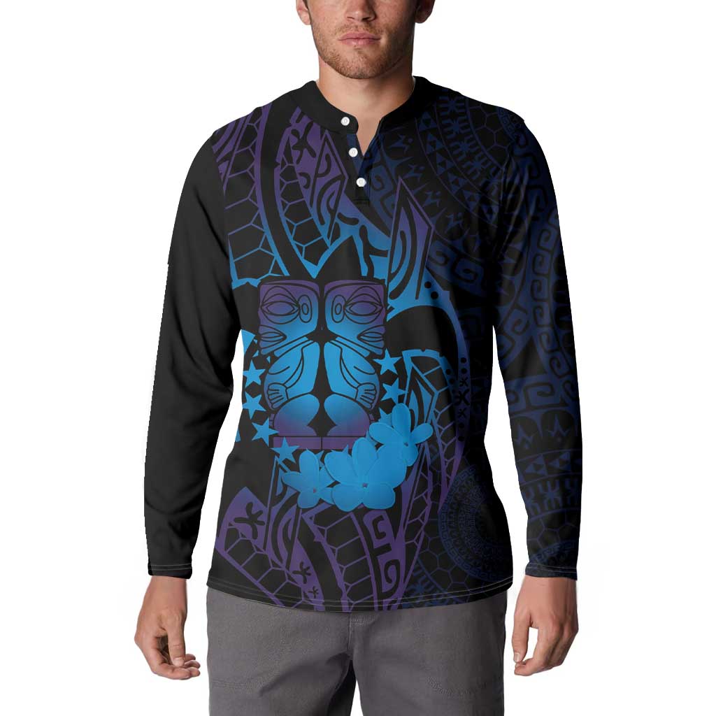 Kia Orana Kuki Airani Button Sweatshirt Cook Islands Tangaroa God Tatau Purple