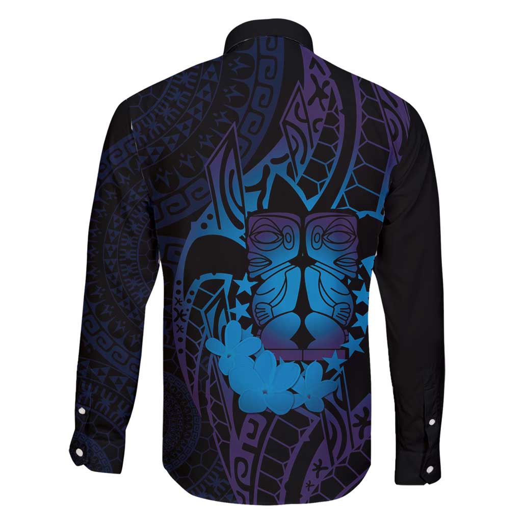 Kia Orana Kuki Airani Family Matching Long Sleeve Bodycon Dress and Hawaiian Shirt Cook Islands Tangaroa God Tatau Purple