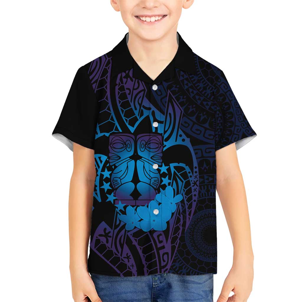 Kia Orana Kuki Airani Family Matching Off Shoulder Short Dress and Hawaiian Shirt Cook Islands Tangaroa God Tatau Purple