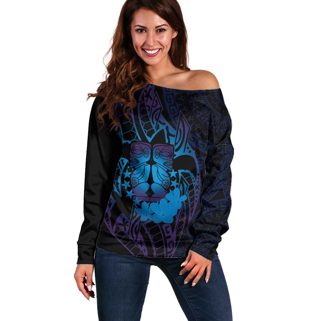 Kia Orana Kuki Airani Off Shoulder Sweater Cook Islands Tangaroa God Tatau Purple