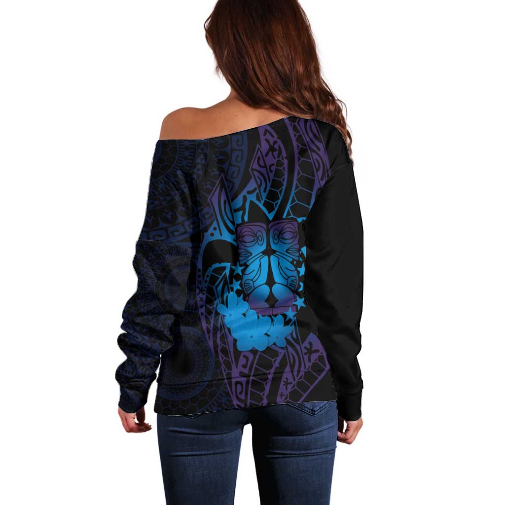 Kia Orana Kuki Airani Off Shoulder Sweater Cook Islands Tangaroa God Tatau Purple