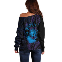 Kia Orana Kuki Airani Off Shoulder Sweater Cook Islands Tangaroa God Tatau Purple