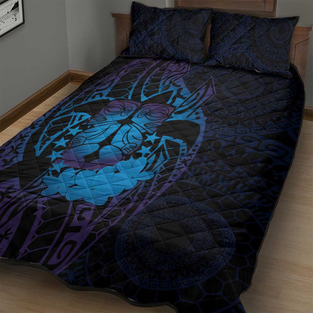 Kia Orana Kuki Airani Quilt Bed Set Cook Islands Tangaroa God Tatau Purple