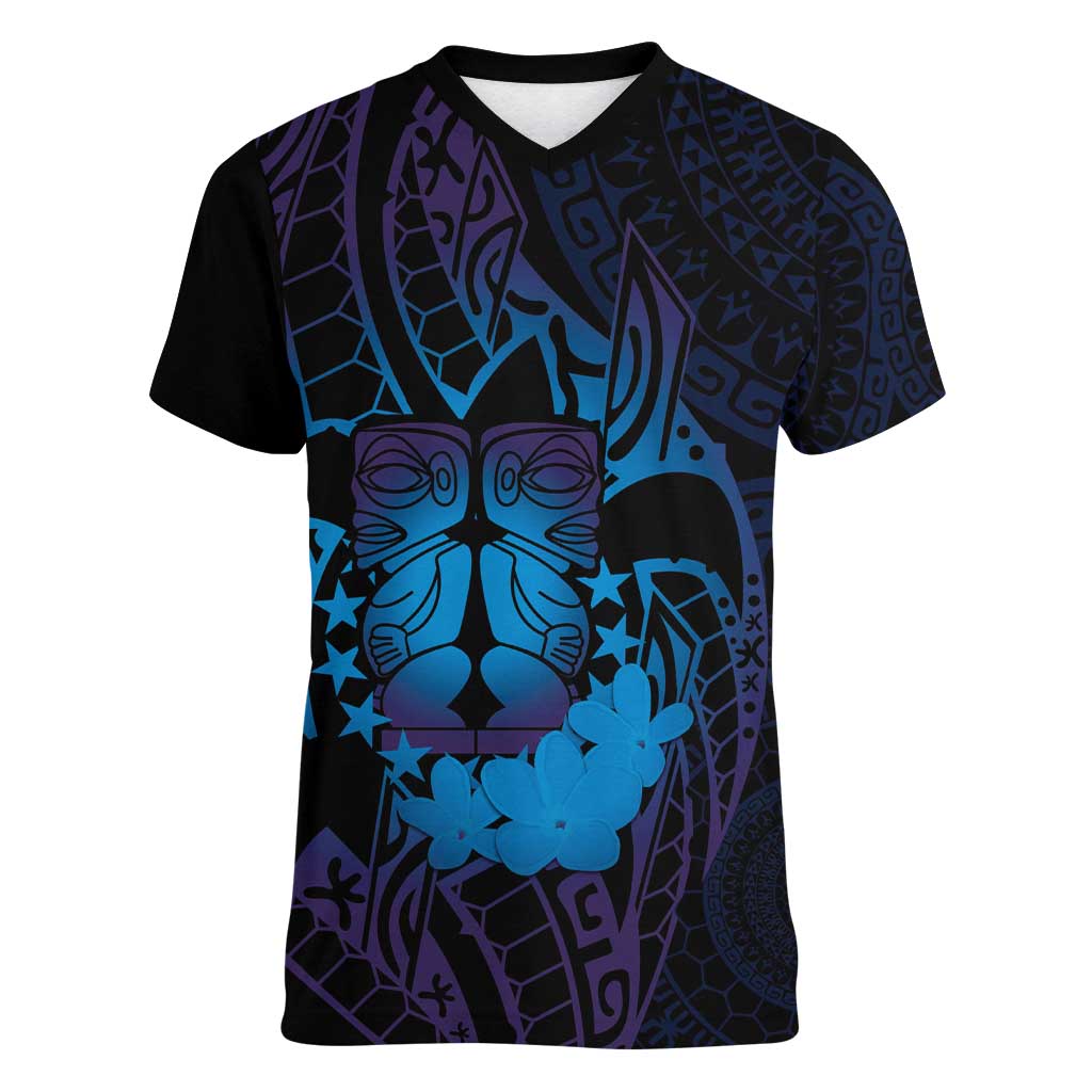 Kia Orana Kuki Airani Women V-Neck T-Shirt Cook Islands Tangaroa God Tatau Purple