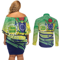 Te Maeva Nui Cook Islands Couples Matching Off Shoulder Short Dress and Long Sleeve Button Shirt 60th Independence Anniversary Proud