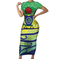 Te Maeva Nui Cook Islands Short Sleeve Bodycon Dress 60th Independence Anniversary Proud
