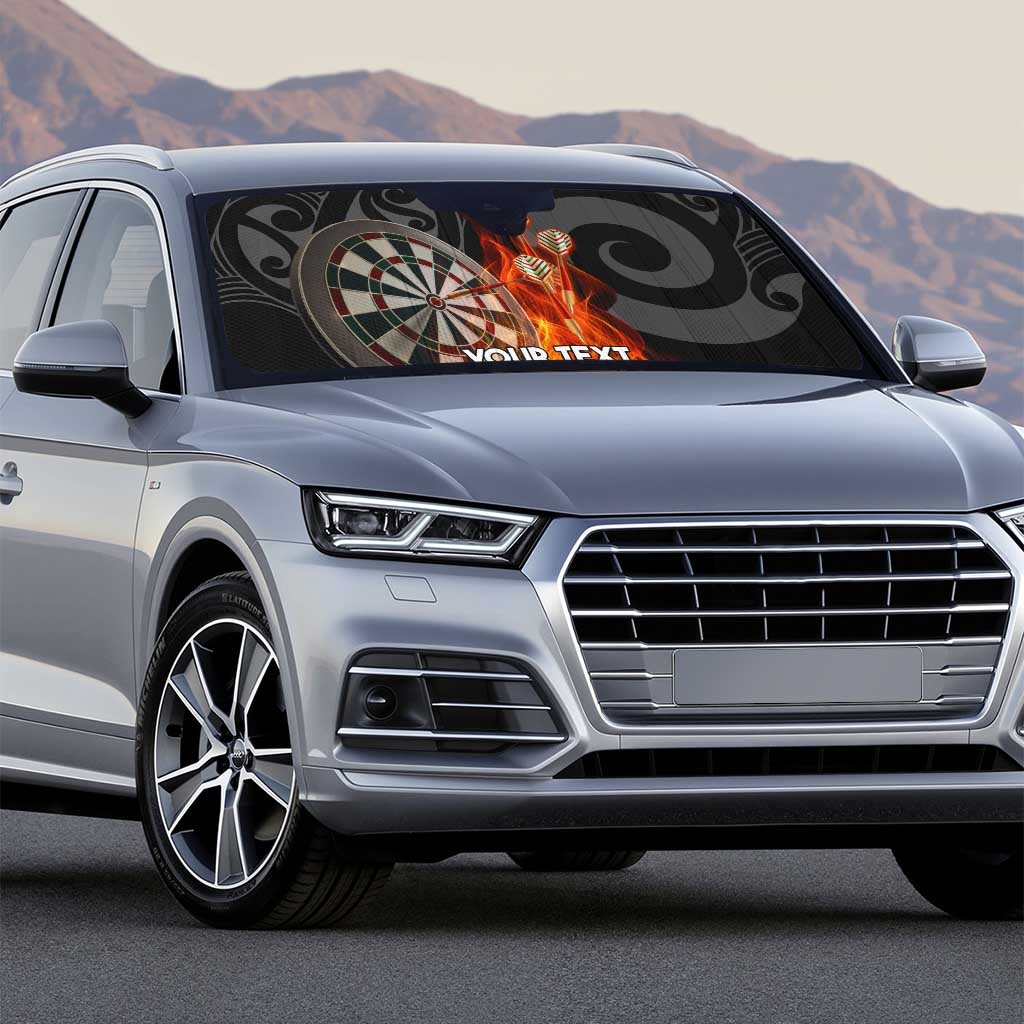 Personalised Aotearoa Darts Auto Sun Shade Maori Koru Flaming Dartboard - Polynesian Pride