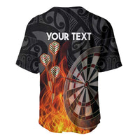 Personalised Aotearoa Darts Baseball Jersey Maori Koru Flaming Dartboard