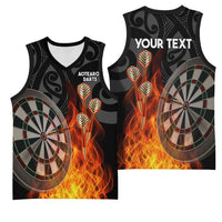 Personalised Aotearoa Darts Basketball Jersey Maori Koru Flaming Dartboard - Polynesian Pride