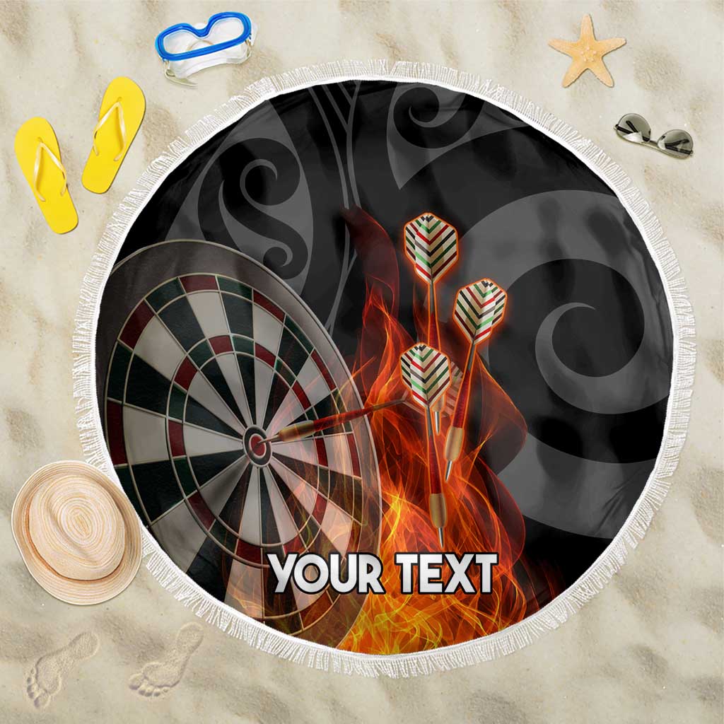 Personalised Aotearoa Darts Beach Blanket Maori Koru Flaming Dartboard