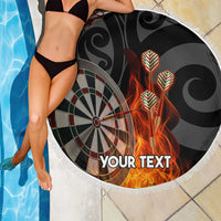 Personalised Aotearoa Darts Beach Blanket Maori Koru Flaming Dartboard