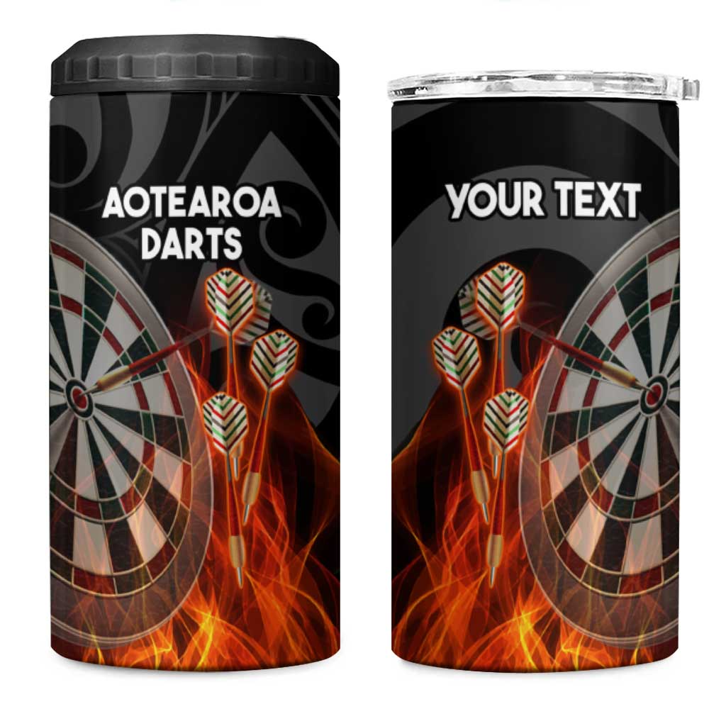 Personalised Aotearoa Darts 4 in 1 Can Cooler Tumbler Maori Koru Flaming Dartboard