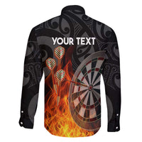 Personalised Aotearoa Darts Family Matching Off The Shoulder Long Sleeve Dress and Hawaiian Shirt Maori Koru Flaming Dartboard LT14 - Polynesian Pride