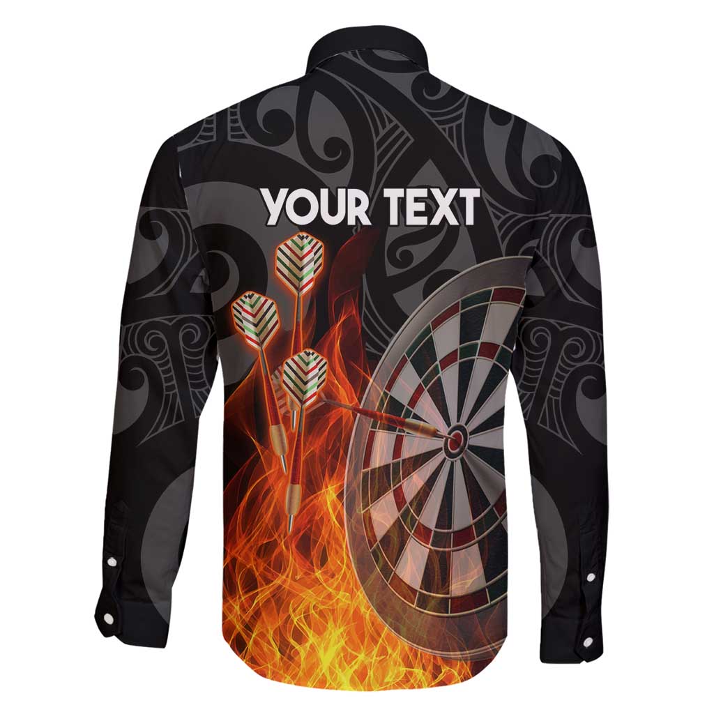 Personalised Aotearoa Darts Family Matching Off Shoulder Maxi Dress and Hawaiian Shirt Maori Koru Flaming Dartboard