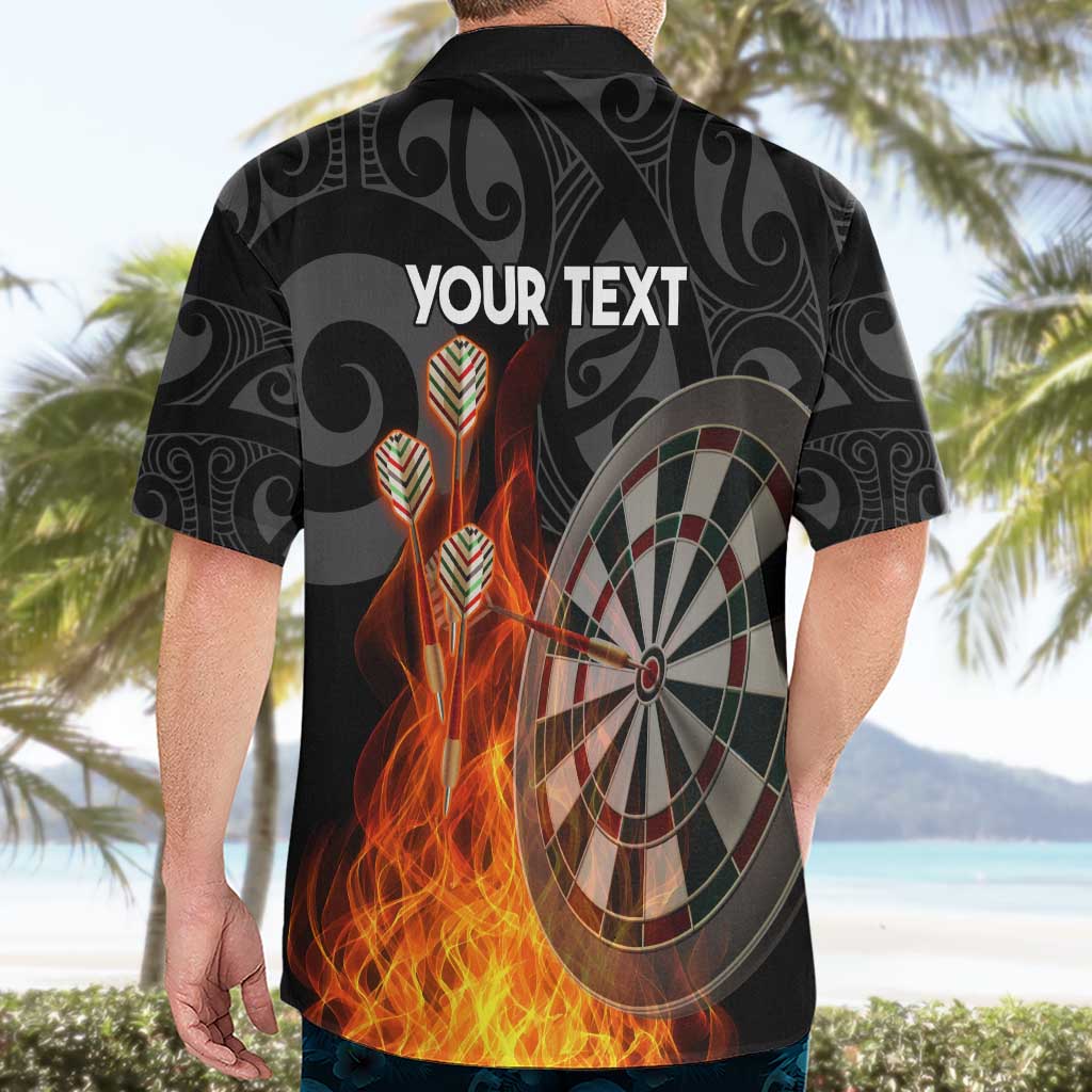 Personalised Aotearoa Darts Hawaiian Shirt Maori Koru Flaming Dartboard