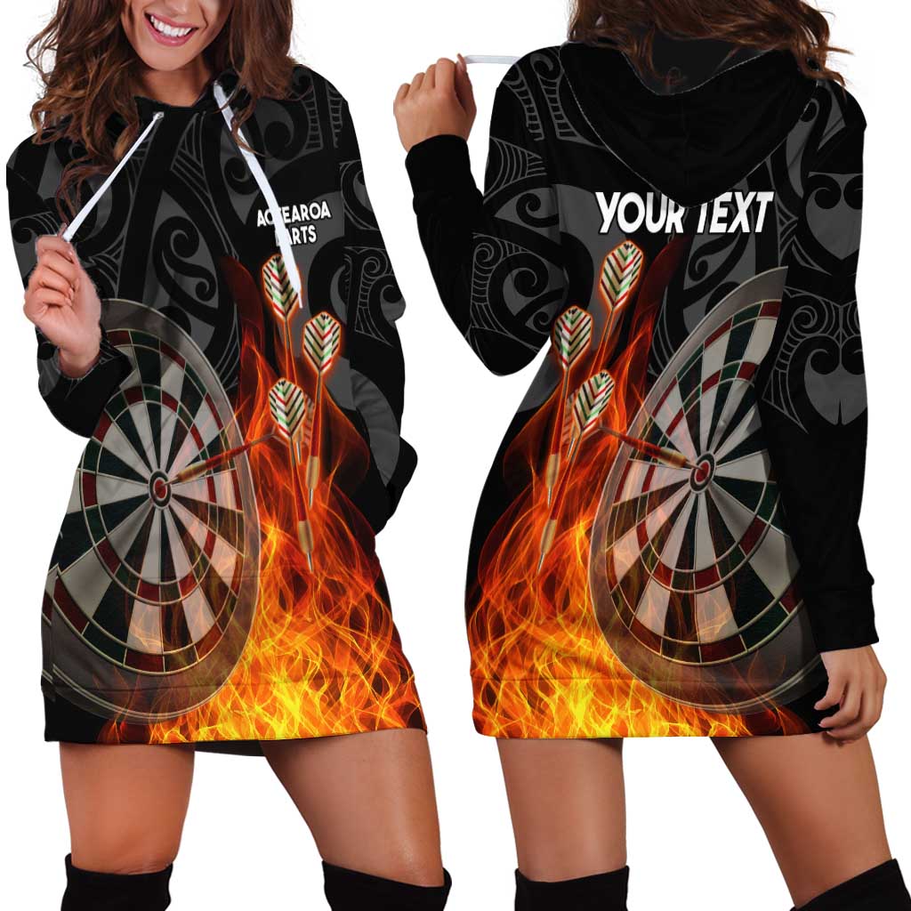 Personalised Aotearoa Darts Hoodie Dress Maori Koru Flaming Dartboard LT14 - Polynesian Pride