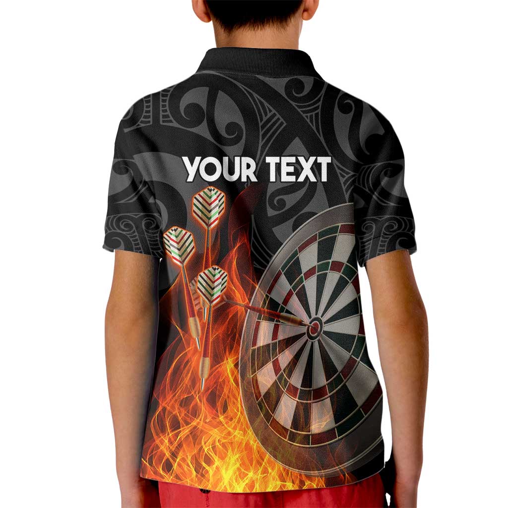 Personalised Aotearoa Darts Kid Polo Shirt Maori Koru Flaming Dartboard