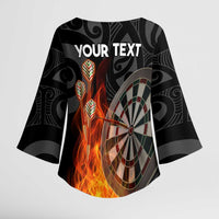 Personalised Aotearoa Darts Kimono Sleeve Blouse Maori Koru Flaming Dartboard - Polynesian Pride