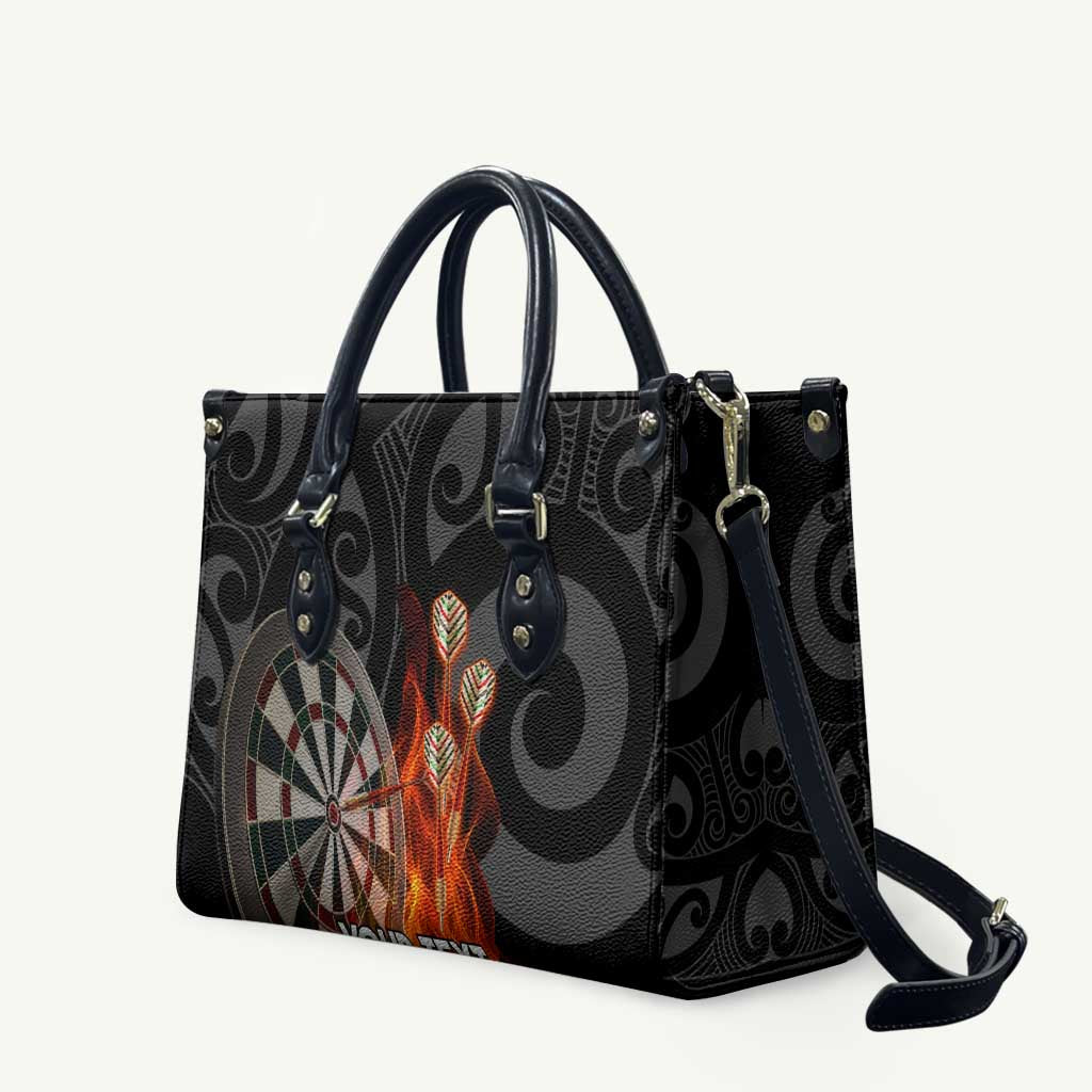 Personalised Aotearoa Darts Leather Bag Maori Koru Flaming Dartboard - Polynesian Pride