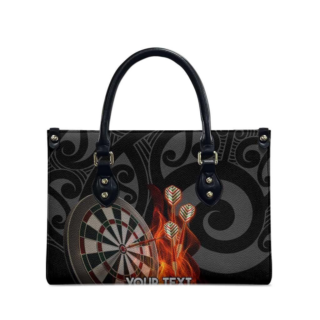 Personalised Aotearoa Darts Leather Bag Maori Koru Flaming Dartboard - Polynesian Pride