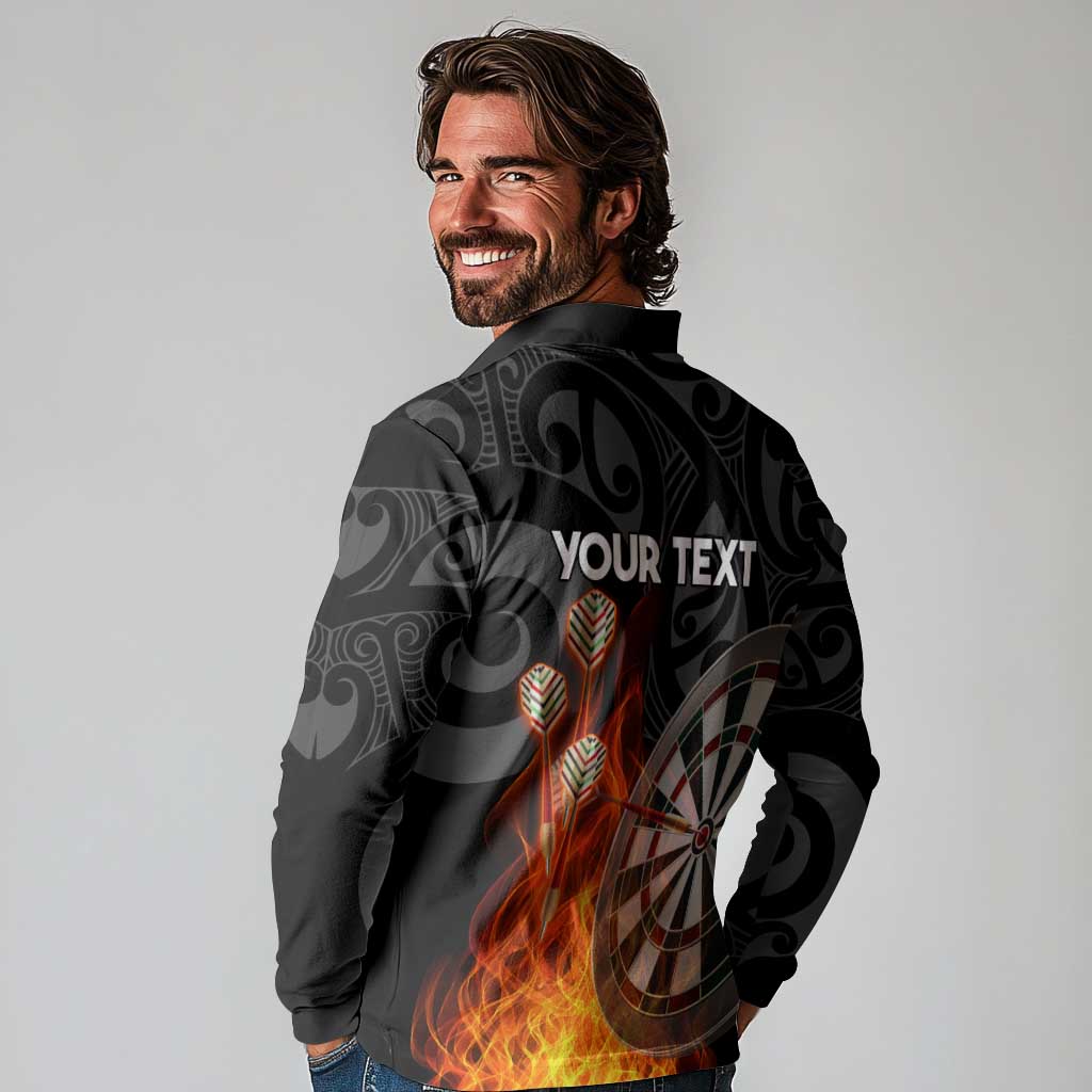 Personalised Aotearoa Darts Long Sleeve Polo Shirt Maori Koru Flaming Dartboard