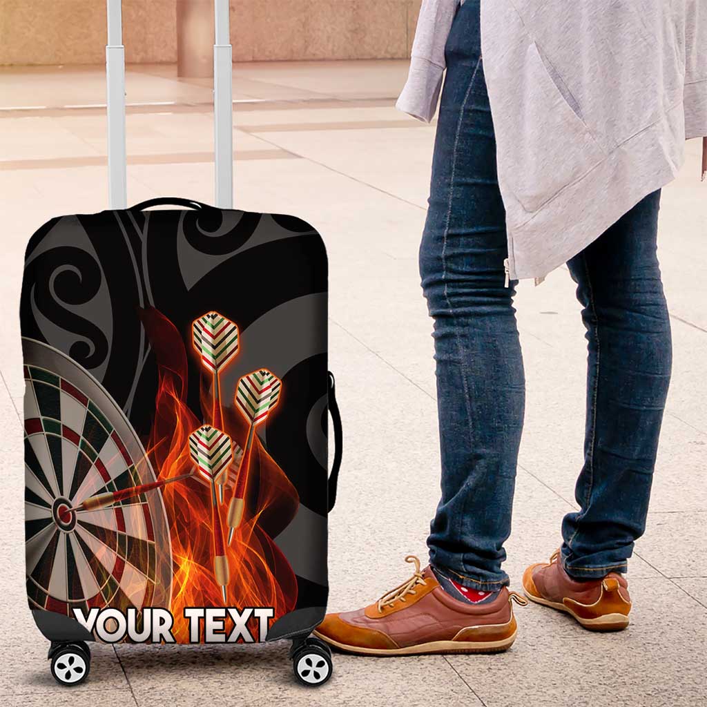 Personalised Aotearoa Darts Luggage Cover Maori Koru Flaming Dartboard LT14 Black - Polynesian Pride