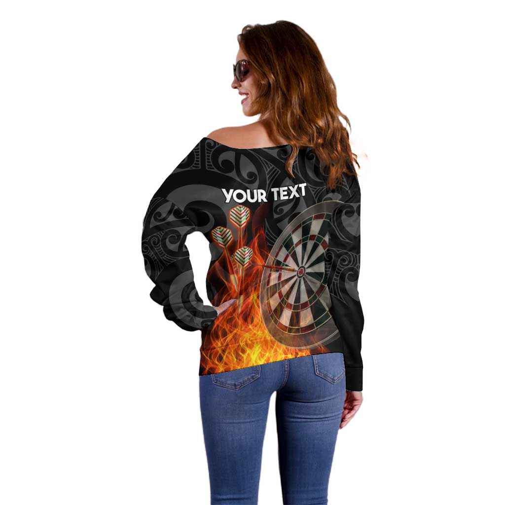 Personalised Aotearoa Darts Off Shoulder Sweater Maori Koru Flaming Dartboard