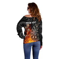 Personalised Aotearoa Darts Off Shoulder Sweater Maori Koru Flaming Dartboard