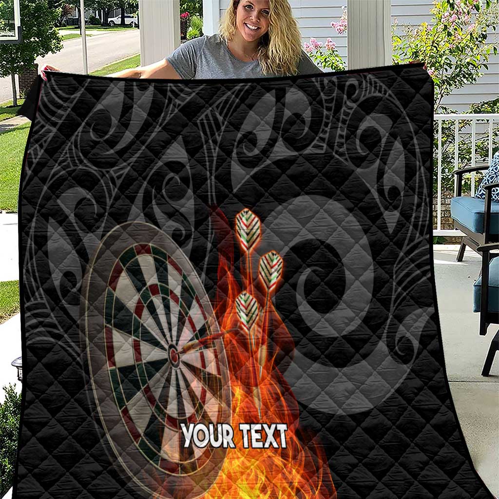 Personalised Aotearoa Darts Quilt Maori Koru Flaming Dartboard LT14 Black - Polynesian Pride