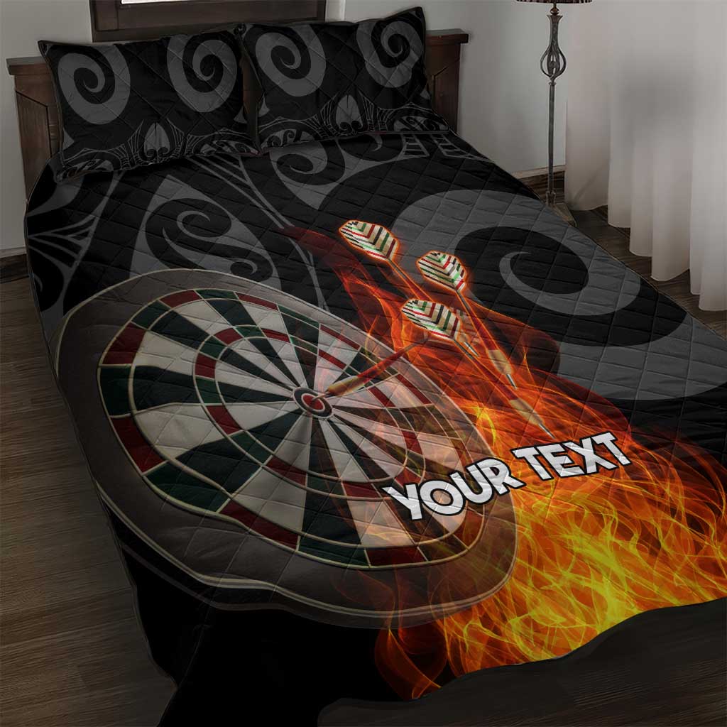 Personalised Aotearoa Darts Quilt Bed Set Maori Koru Flaming Dartboard LT14 Black - Polynesian Pride