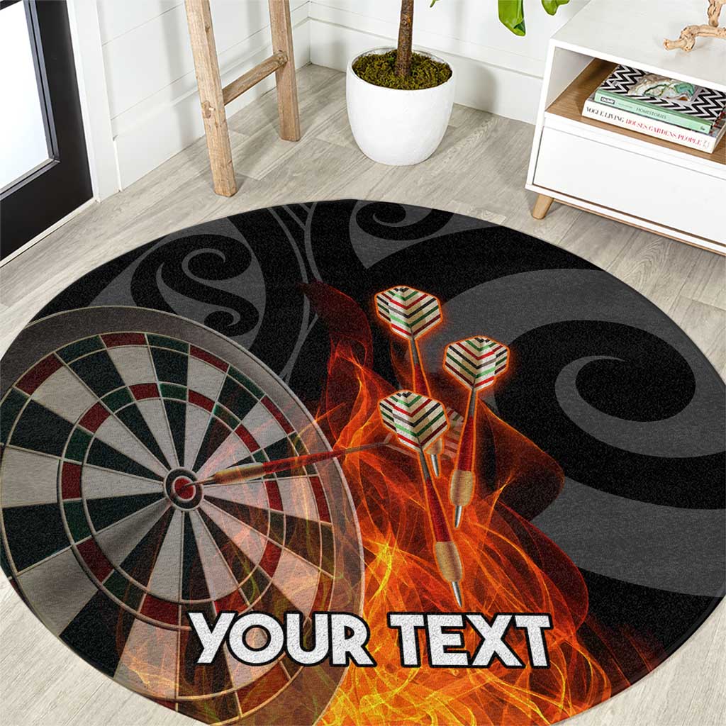 Personalised Aotearoa Darts Round Carpet Maori Koru Flaming Dartboard LT14 Black - Polynesian Pride