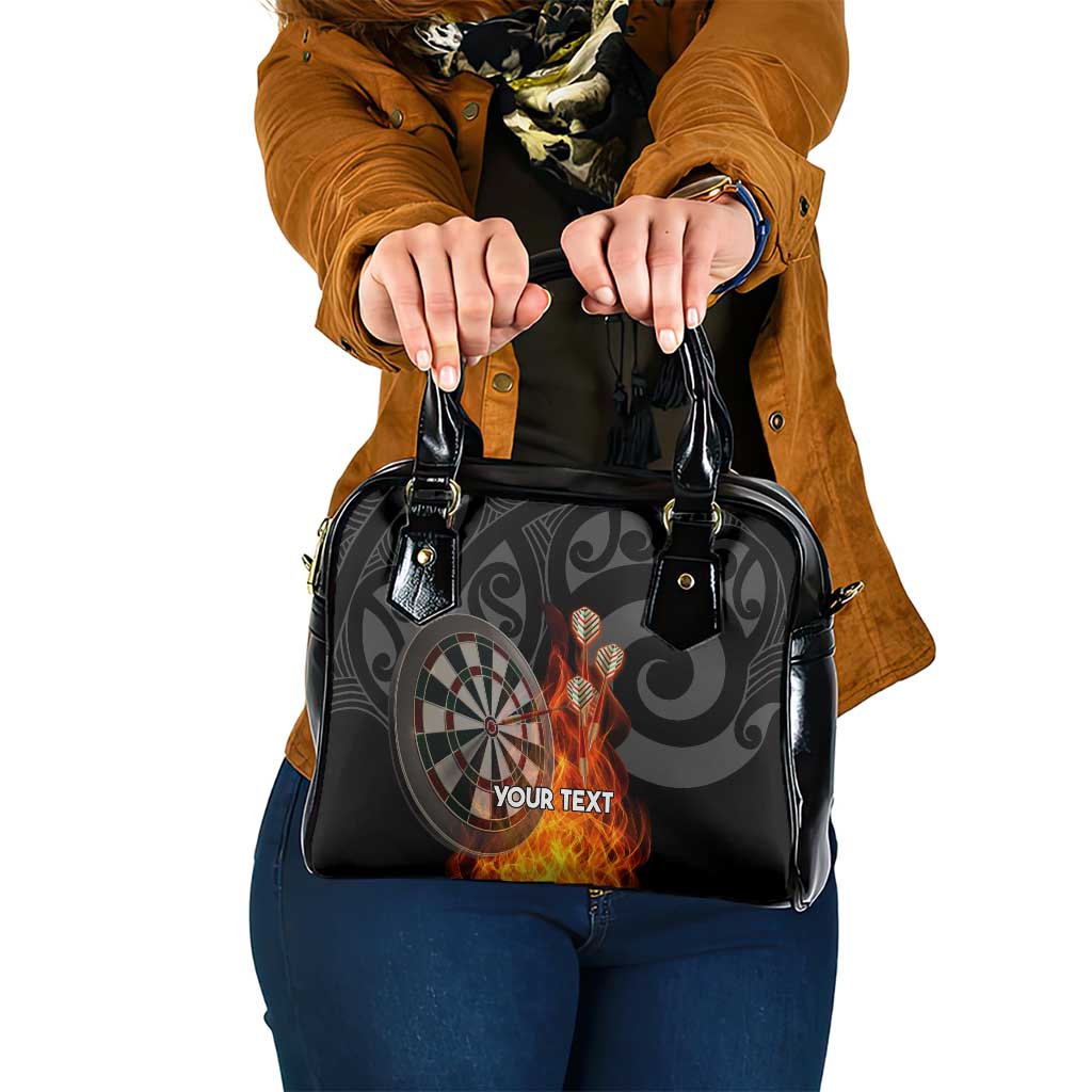 Personalised Aotearoa Darts Shoulder Handbag Maori Koru Flaming Dartboard LT14 One Size Black - Polynesian Pride