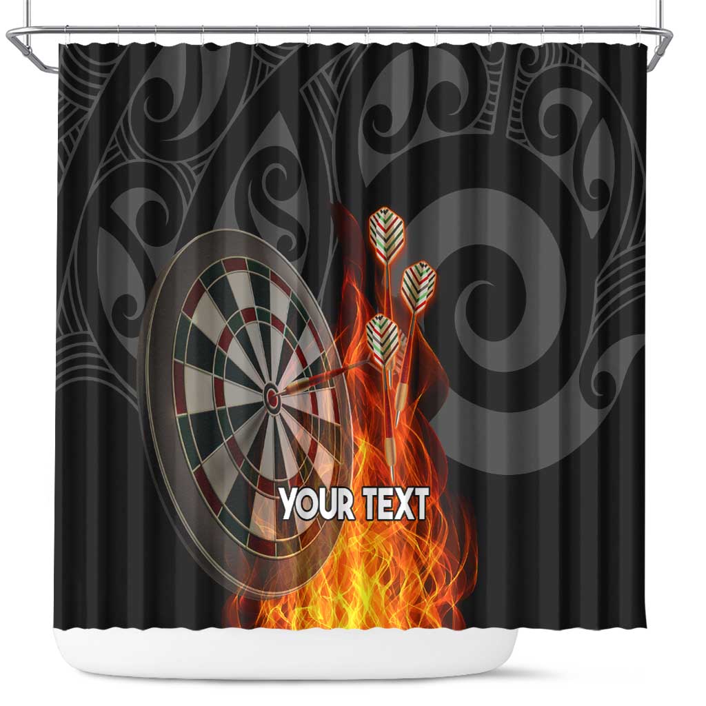 Personalised Aotearoa Darts Shower Curtain Maori Koru Flaming Dartboard LT14 Black - Polynesian Pride