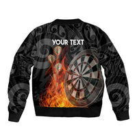 Personalised Aotearoa Darts Sleeve Zip Bomber Jacket Maori Koru Flaming Dartboard LT14 - Polynesian Pride