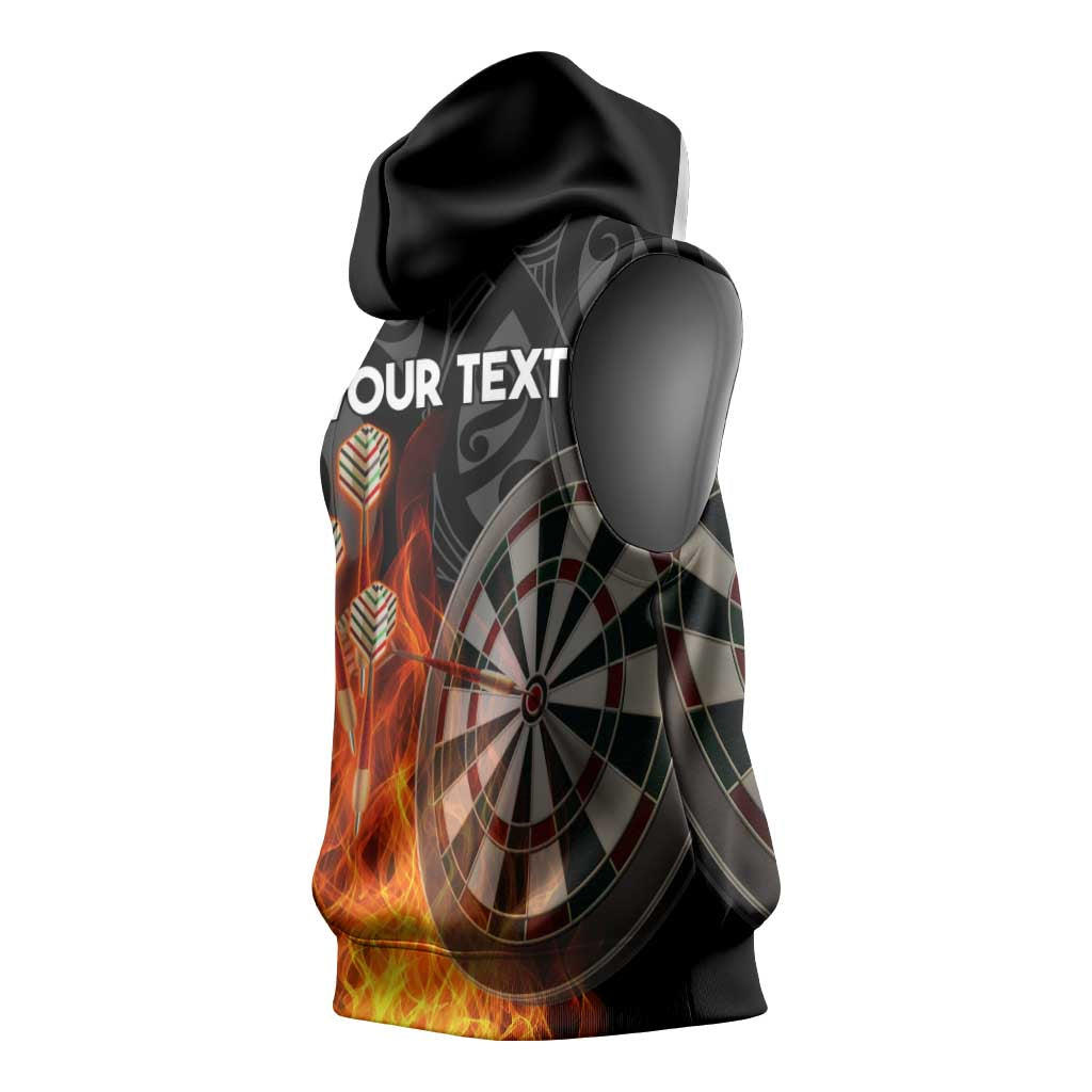 Personalised Aotearoa Darts Sleeveless Hoodie Maori Koru Flaming Dartboard - Polynesian Pride