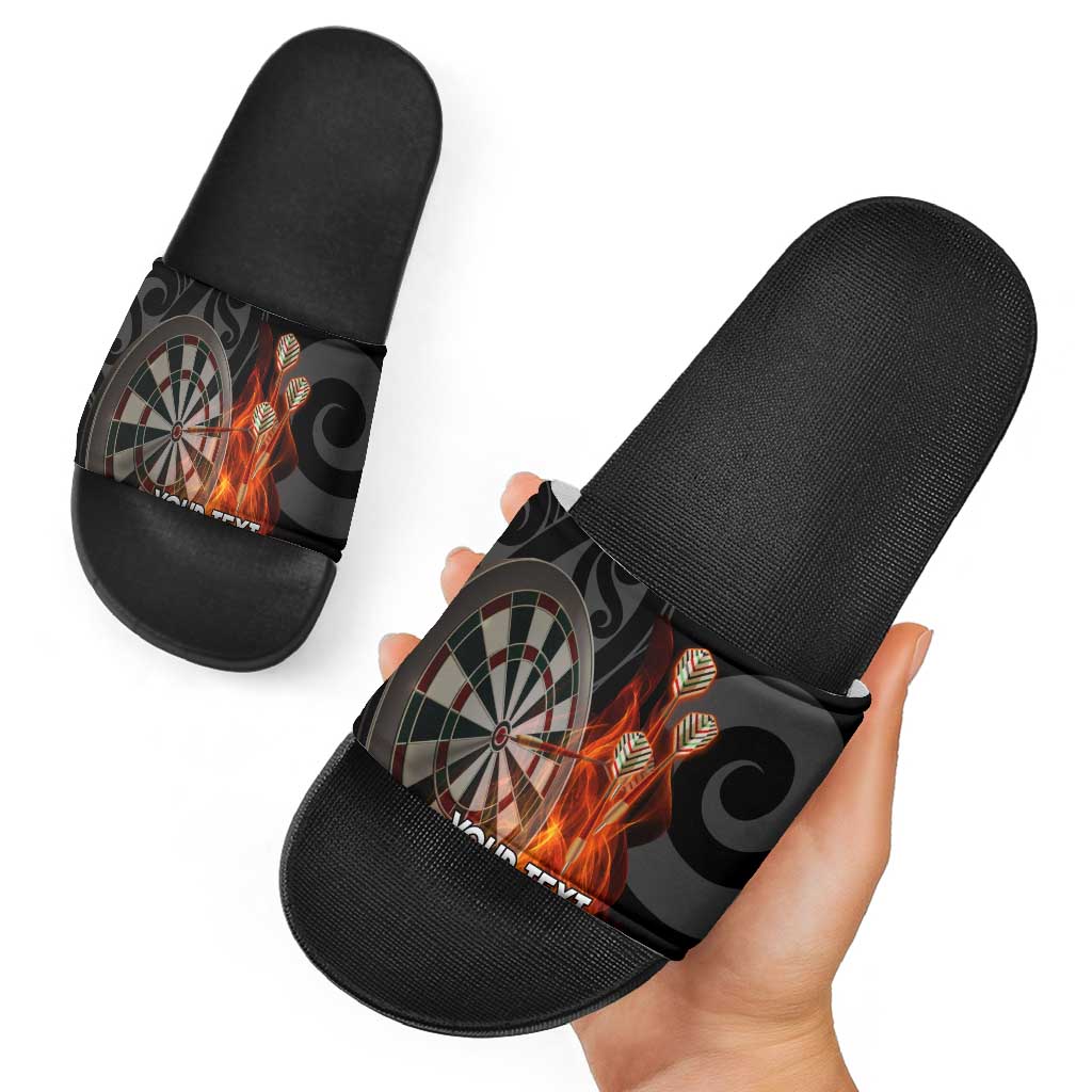 Personalised Aotearoa Darts Slide Sandals Maori Koru Flaming Dartboard - Polynesian Pride