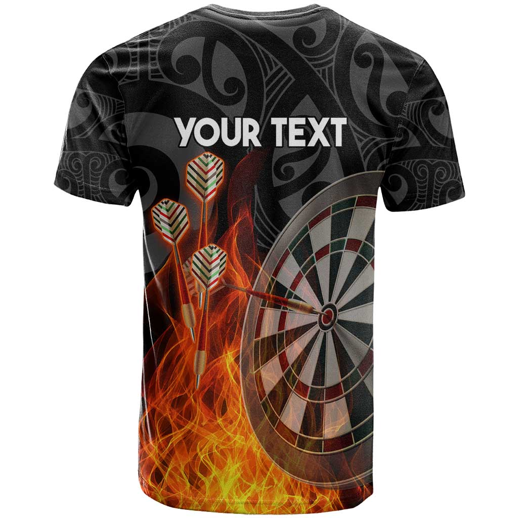 Personalised Aotearoa Darts T Shirt Maori Koru Flaming Dartboard